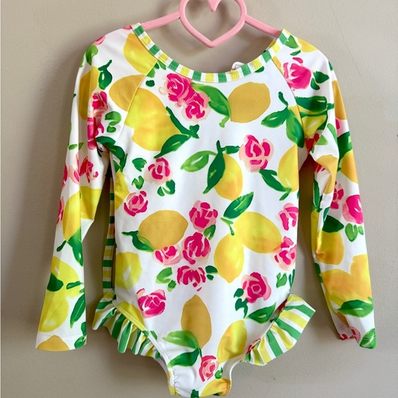 Vibrant Lemon and Floral Kids Rashguard - Picture 2 of 4